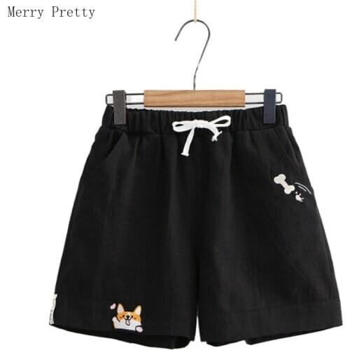 Womens 2020 Summer Shorts Hight Waist Cartoon Embroidery Pocket Shorts Harakju Korea Style Female Bemuda Bottoms