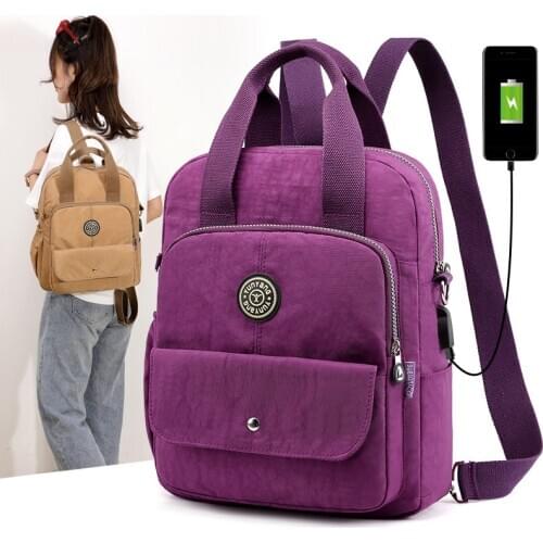 Women Backpack 2021 New Waterproof Nylon Travel Knapsack Female Large Capacity Laptop Rucksack USB Charging School Bag