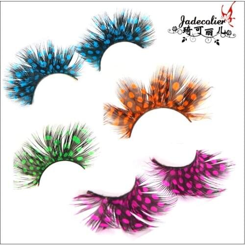 1 pair stage performance feather false eyelash Green/Yellow/Black/Blue/white dots exaggerated colorful cosplay makeup tools