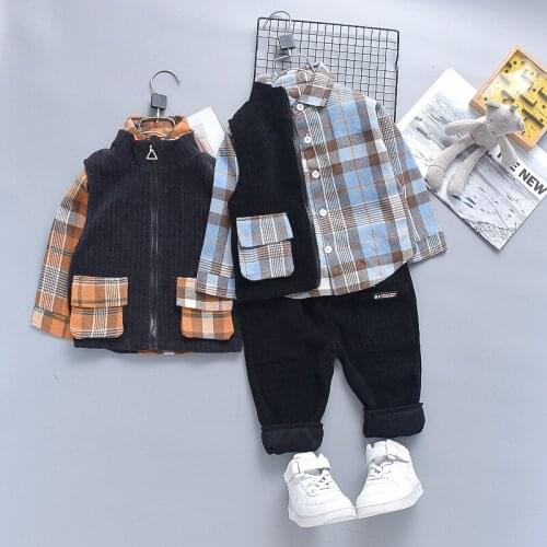 2021 Spring Baby Girls Boys Suits Fashion Corduroy Clothing Set Kids Vest + Shirt + Pants 3 Pcs. Sets Children Suits