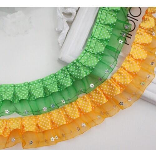 3YD 4cm Yarn with Sequins Dots Satin Cloth Confused Doll Crafts Decoration Discount Lace