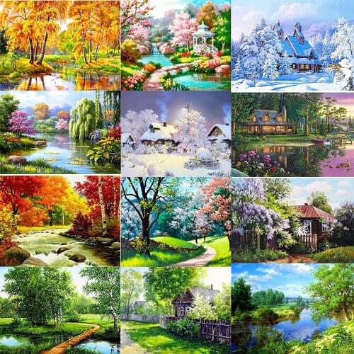5D Diy Diamond Painting Landscape Tree Cross Stitch Kit Full Drill Embroidery Scenery Mosaic Art Picture of Rhinestones Decor
