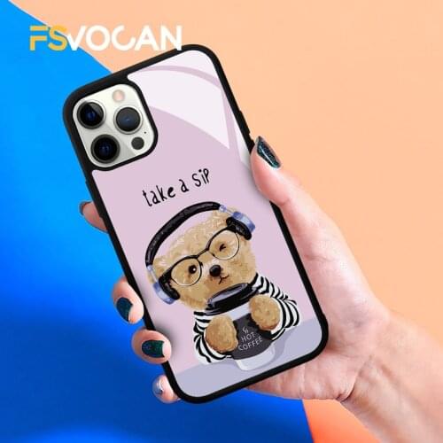 Cute Bear Cartoon Phone Case For iPhone 11 12 Pro Max X XR XS 7 8 Plus Motivation Inspirational Quote Silicone Cover Bumper Capa