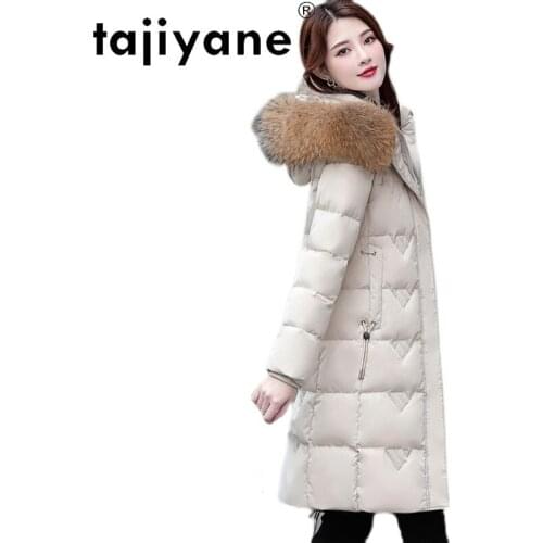 Long Winter Jacket for Women Real Raccoon Fur Collar Down Coats Famale New Black Thicken Overcoat Woman Jaqueta Feminina SQQ268