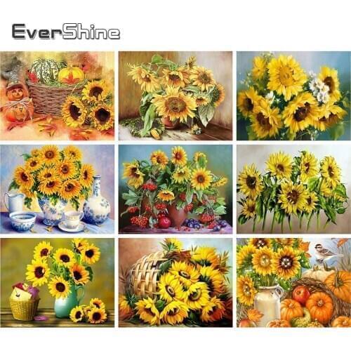 Evershine Diamond Painting Sunflowers Full Drill Cross Stitch Mosaic Embroidery Rhinestone Needlework Craft Kit Decoration Home
