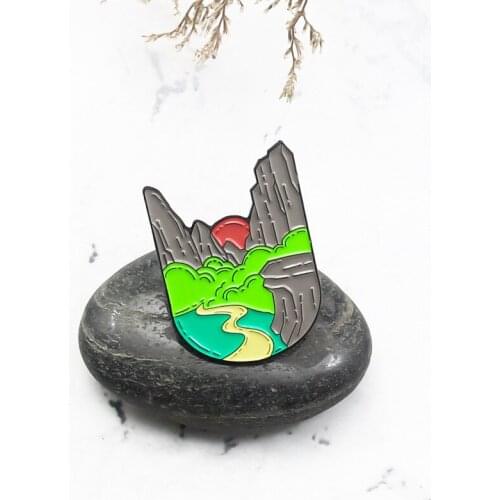 Beautiful Sunset In The Valley Design Metal Painted Badges Mountain Water Brooch Sweet And Romantic Jewelry Accessories Gift