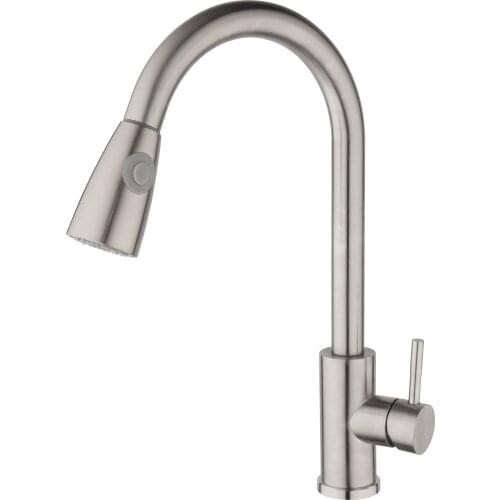 Kitchen Brushed Nickel Faucet Brass Pull Out & Swivel Spout Mixer Tap Deck Mounted