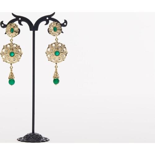 Moroccan Caftan wedding gold earring red and green stone fashion jewelry copper high quality earring