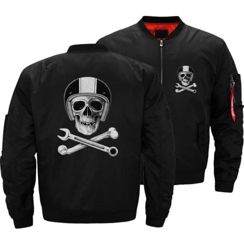Motorcycle With Skull Helmet Wrench Biker Cafe Racer Skull Men Bomber Jacket Flight Pilot Air Male Military Windbreaker