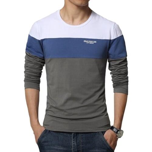 Trend Plus Size Top Tees Shirts M-5Xl Spring New Arrival Mens T Shirt O Neck Patchwork Long Sleeve T Shirt Mens Clothing