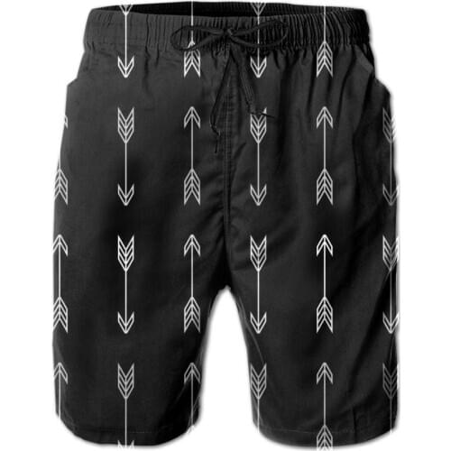 Mens Swimwear Swim Shorts Trunks White Arrow Pattern Beach Board Shorts Swimming Swimsuits Mens Running Sports Surffing shorts