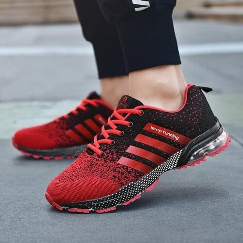 Running Shoes Mens Sneakers Fitness Shoes Breathable Air Cushion Outdoor Platform Flying Woven Lace-Up Shoes Brand Sports Shoes