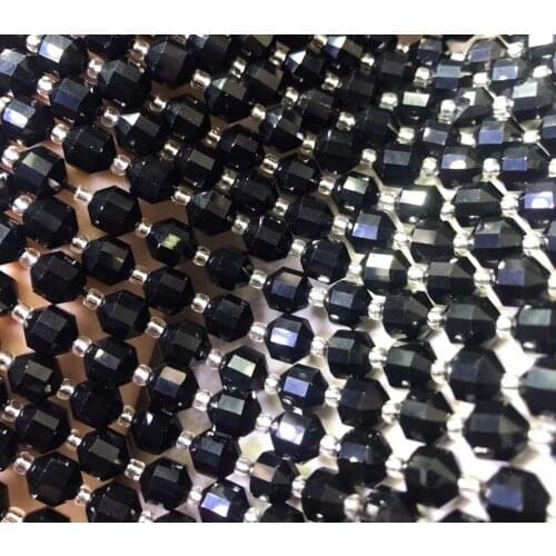 Natural black agate energy column faceted lantern loose beads sharp spacer perle DIY bracelet necklace semi precious jewelry