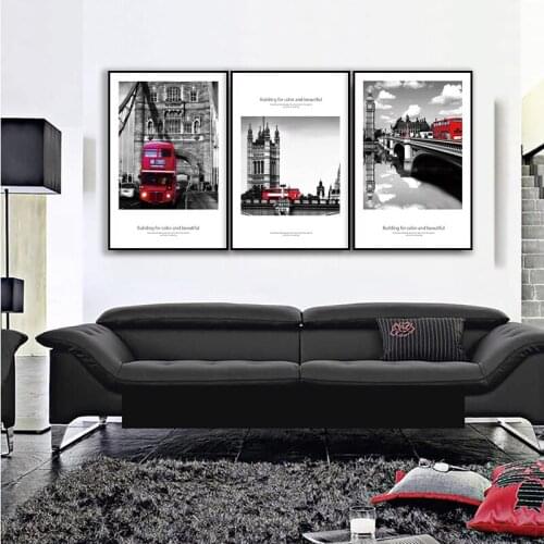 Nordic Poster Print Canvas Painting For Living Room Bedroom Wall Art Decorative Pictures Red London Paris City View Landscape