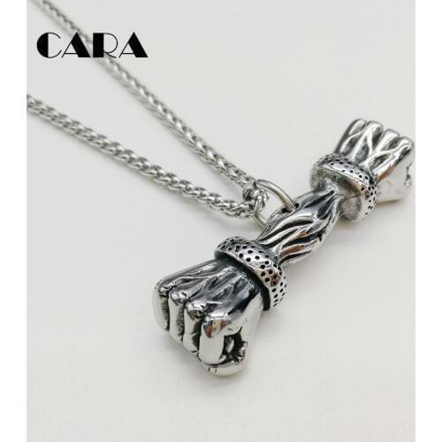 2019 New 316L stainless steel gym fitness dumbbell pendant necklace double muscle fists pendant necklace men fashion CARA0415