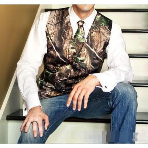 New Camo Groom Vests Wedding Vests Realtree Spring Camouflage Slim Fit Mens Vests Custom Made Plus Size