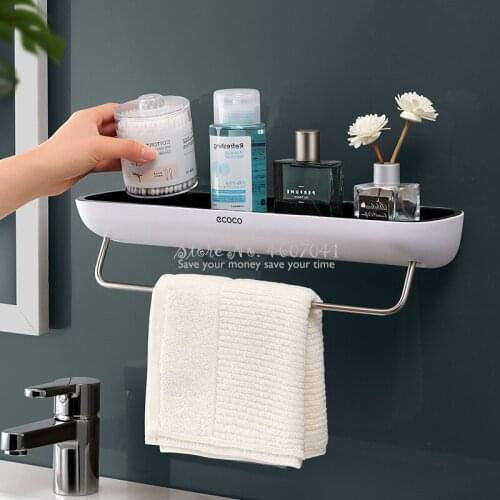 No Punching Bathroom Shelf Organizer Wall Mounted Shampoo Spices Shower Storage Rack Holder with Hook Bathroom Accessories