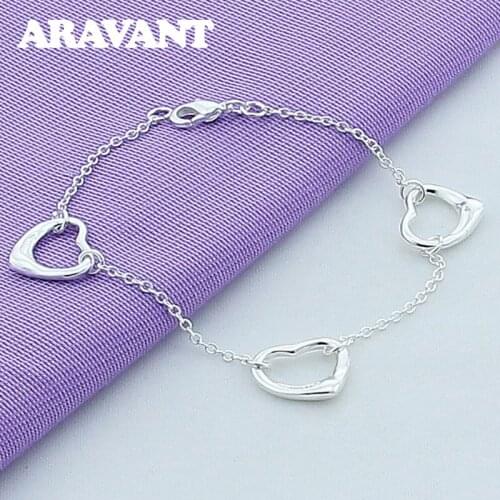 Silver Plated Charm Heart Bracelet For Women Girls Party Jewelry Gifts