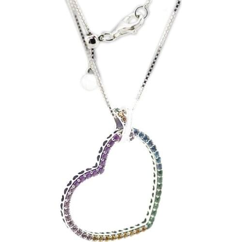 Multi-Colored Heart Necklace & Pendant Fits For Beads & Charms DIY Chain Fashion Female Necklace Sterling Silver Jewelry