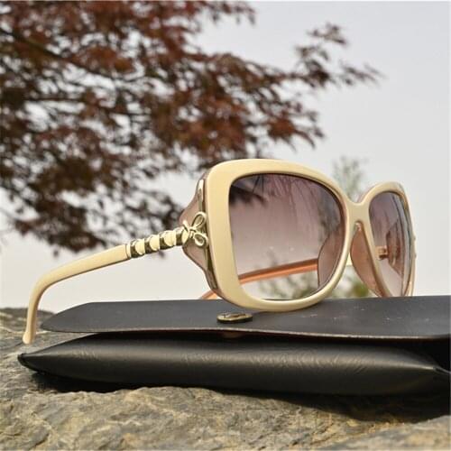 Rockjoy Fashion Sunglasses Women Beige Sun Glasses for Female Bow Elegant Ladies Shades Anti Reflection UV400