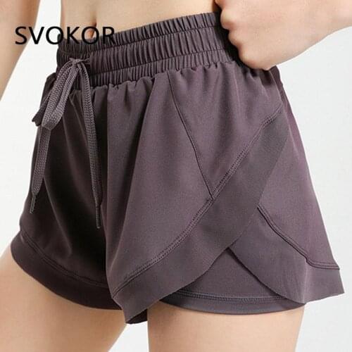SVOKOR Sport Women Shorts With Pockets High Waist Drawstring Double Layer Fitness Shorts Running Workout Active Bottoms Elastic