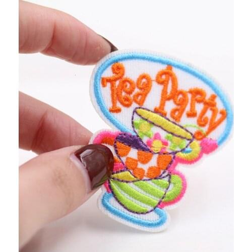 Iron On Beaded Tea Party Letter Tea Set Patch Tableware Embroidered Velvet Applique Patches For Clothing Parches DIY Decor