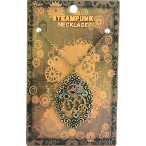 Vintage design brass ox nice hollow pattern oval pendnat steampunk gears necklace