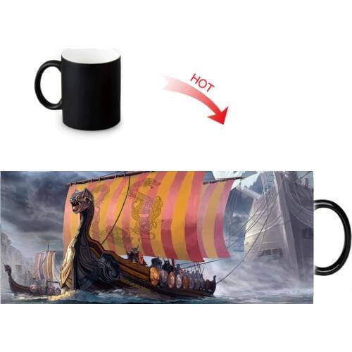 12oz Viking Dragon Head Ship Heat Reveal Magic Mug Color Change Coffee Milk Tea Cup Customized Hot Sensitive Mugs