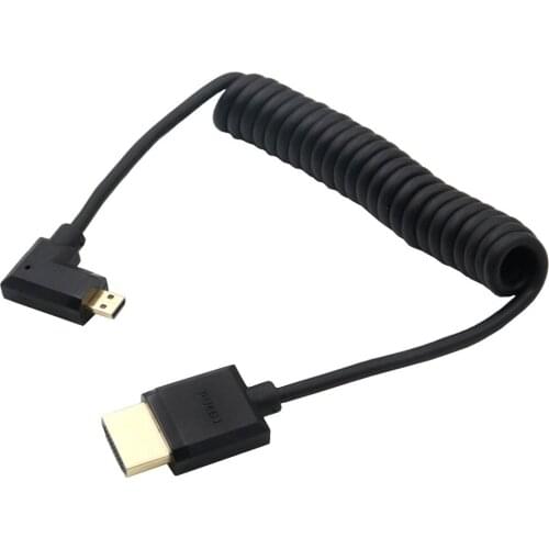 High Speed HDMI-compatible coiled Cable 4K*2K@60HZ OD3.2mm Micro-HDMI Up/Down/Left/Right Angle Male to A-HDMI cable