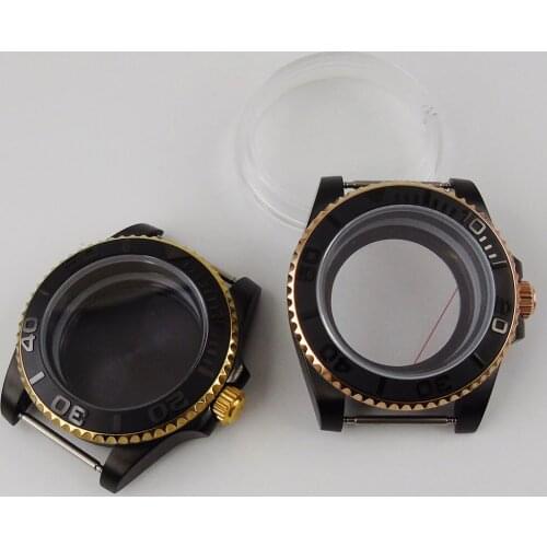 High Quality 40mm PVD Coated Watch Case Sapphire Glass Brushed Ceramic Bezel Fit NH35A MIYOTA 8215 MOVEMENT