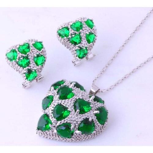 Love Monologue Free Fast Shipping - Paved Heart Style Green imitation Emerald Silver Color Jewelry Sets Free Gift Bag H0019