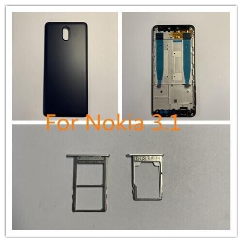 For Nokia 3.1 Battery Back Cover Rear Door Housing Case Middle Frame Faceplate Bezel SIM Card Tray Holder TA-1049 TA-1057
