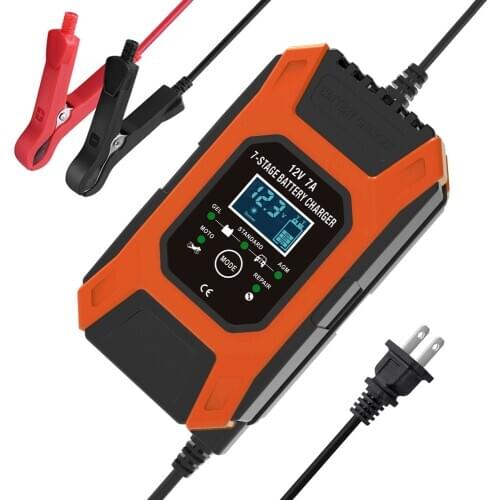 FOXSUR 12V 7A 7-stage Battery Charger , Lead GEL STD AGM Car Motorcycle Battery Charger, Pulse charge Maintainer & Desulfator