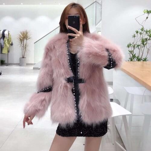 Winter Coat Women Short Style 2021 New Casual Natural Real Fox Fur Female Clothes Diamond V-neck Thick Warm Jacket Solid Fn0068
