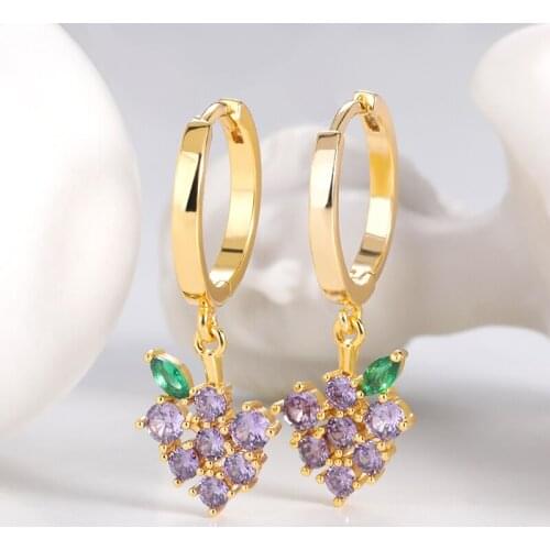 2021 Fashion Korean Fruit Shaped Drop Earrings For Women Sweet Girls Cute Purple Grapes Brincos Line Pendientes Jewelry Gifts