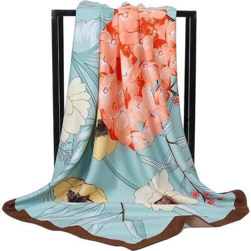 2020 New Multi Flower Printed Scarf Women Foulard Square Floral Kercheif Girls Neck Hair Fashion Wraps Female Luxury Scarves