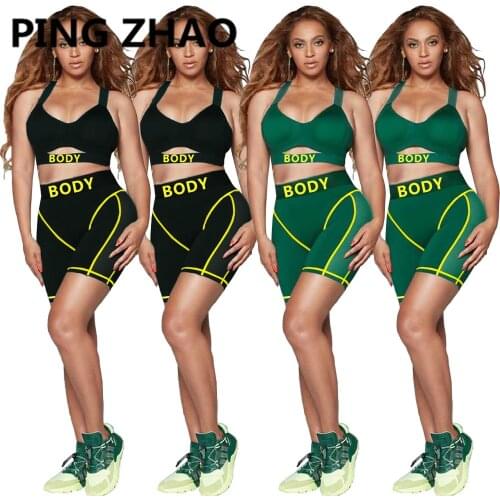 PING ZHAO 2021 Women New Summer Letter Sleeveless Tank Tops Shorts Suit Two Piece Set Sporting Tracksuit Outfit