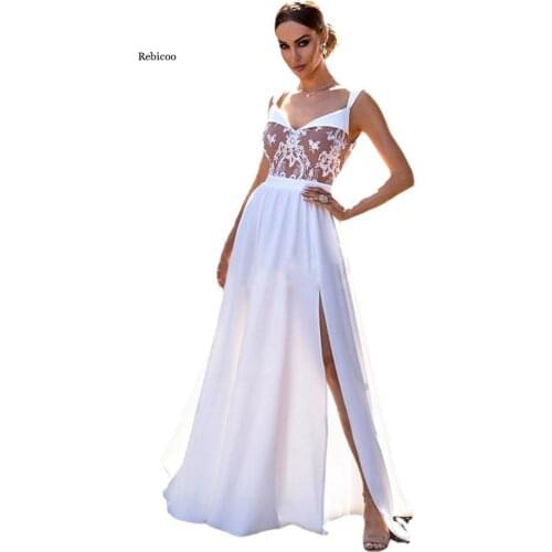 Summer New Lace Split Fork Womens Dress Fashion Temperament Sexy Splicing V-Neck High Waist Backless Ladies Dress