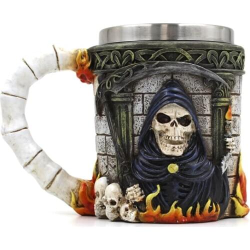 1pcs Stainless Steel Liner Drinking Skull Mug Resin 3D Skull Tankard Horror Decor Cup for Halloween Bar Party Free Shipping