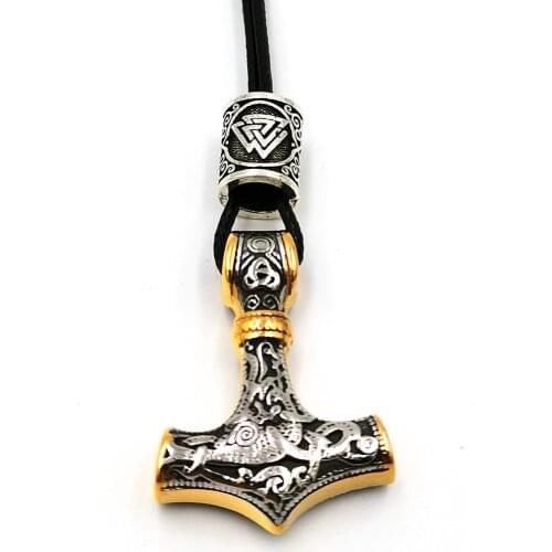 1pcs Norse Viking Rune Bead Thors Hammer Mjolnir Pendant Necklace Viking Talisman Men jewelry