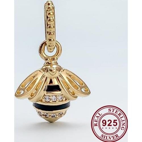 100% 925 Sterling Silver Charm Beautiful Golden Bee Pendant Fit Pandora Women Bracelet & Necklace Diy Jewelry