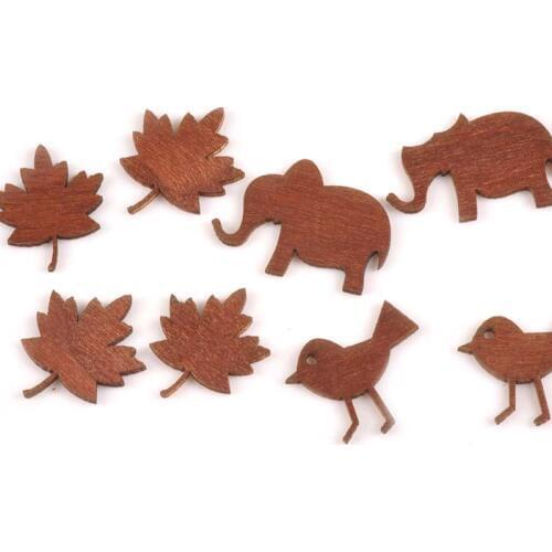 23-30mm 25Pcs Elephant Bird Leaf Dye Red Wooden Crafts Scrapbooking For DIY Handmade Ornament Wood Home Decoration m1797