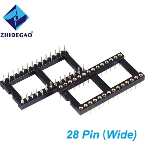 ZHIDEGAO 5pcs DIP-28 Round Hole 28 Pins Wide 2.54MM DIP 28 IC Sockets Adaptor Solder Type 28 PIN IC Connector