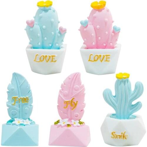 5Pcs Cactus Love Luck Pot Miniature Landscape Bonsai Ornament Keychain Decor