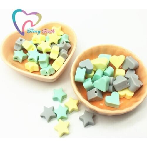Teeny Teeth 50 PCS Silicone Star Heart Beads Baby Teething Creative Silicone Beads Combination DIY Charming Jewelry Chain Toy