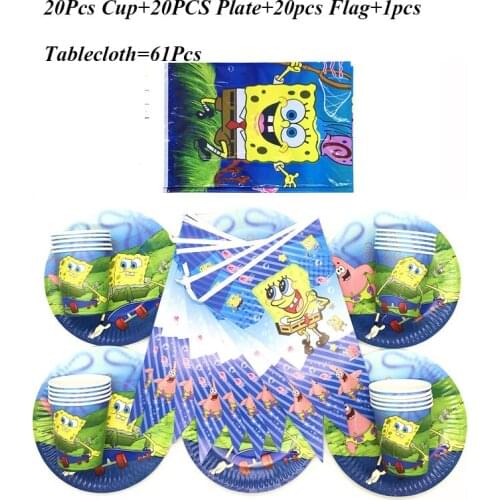 Party Supplies 61/31Pcs Sponge-Bob Theme Kids Tableware Girl Birthday Plate Cup Flag Tablecover Decorations Supply For 10 People