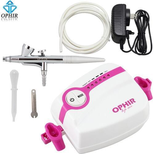 OPHIR 0.4mm Single-Action Airbrush Kit With 5-Adjustable Mini Air Compressor Cake Airbrush Gun for Makeup Body Paint#AC094+AC007