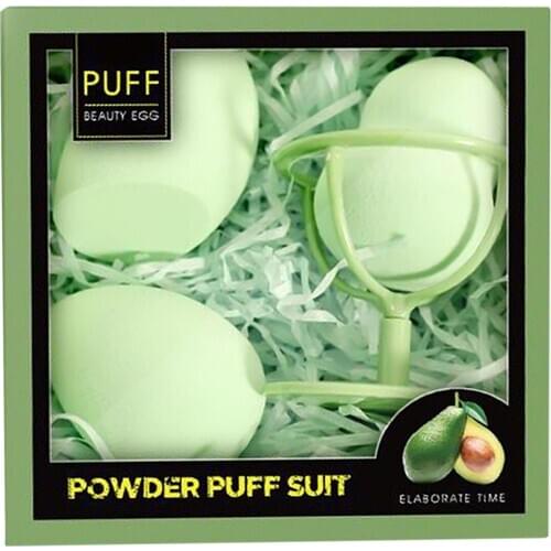 Avocado 3pcs Polyurethane Beauty Bevel Makeup Sponge Set Blending Foundation Cream Powder Cosmtics Puff Dry & Wet Use Latex-Free