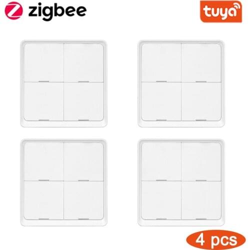 Tuya Smart ZigBee 4 Gang Wireless Scene Switch Push Button Controller Battery Powered Automation Scenario For Tuya Devices