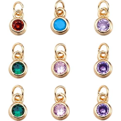 20Pcs Brass Micro Pave Cubic Zirconia Charms Beads Flat Round Crystal Mini Pendants for DIY Necklace Earrings Jewelry Making